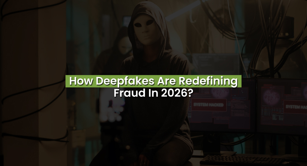 Hacker in mask manipulating computer screens representing Deepfake fraud